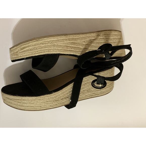 Loft outlet Suede Jute Edge Platform Wedge Heel Sandals Black Size 10 ladies - Picture 3 of 5